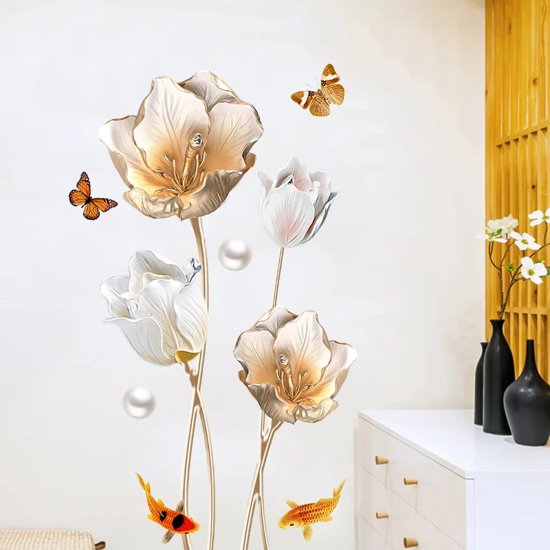 

Tulip 3D Wall Stickers Living Room Bedroom Home Decoration Accessories Aesthetic Creative Self Adhesive Mural