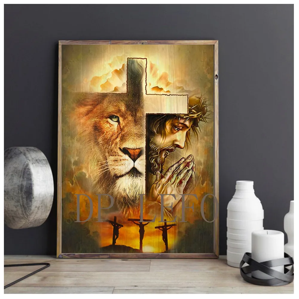 Полноформатная/круглая Алмазная вышивка Иисус Лев воин алмазная живопись