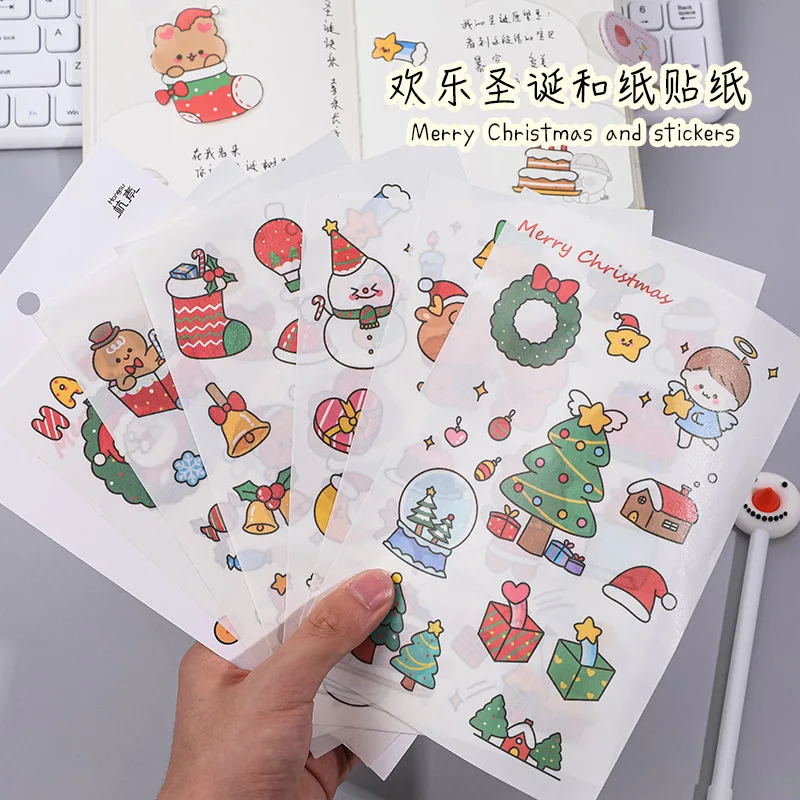 

6 Sheets Christmas Stickers Cartoon Santa Claus Snowman Bear Paper Stickers Scrapbooking Decoration Stickers Kids Classic Toys