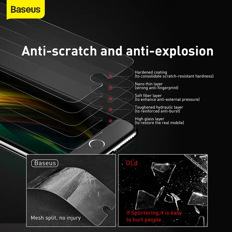Baseus Tempered Glass for iPhone SE2 0.3mm Full Coverage Screen Protector SE 2020 2pcs Cover Protective Film | Мобильные телефоны и