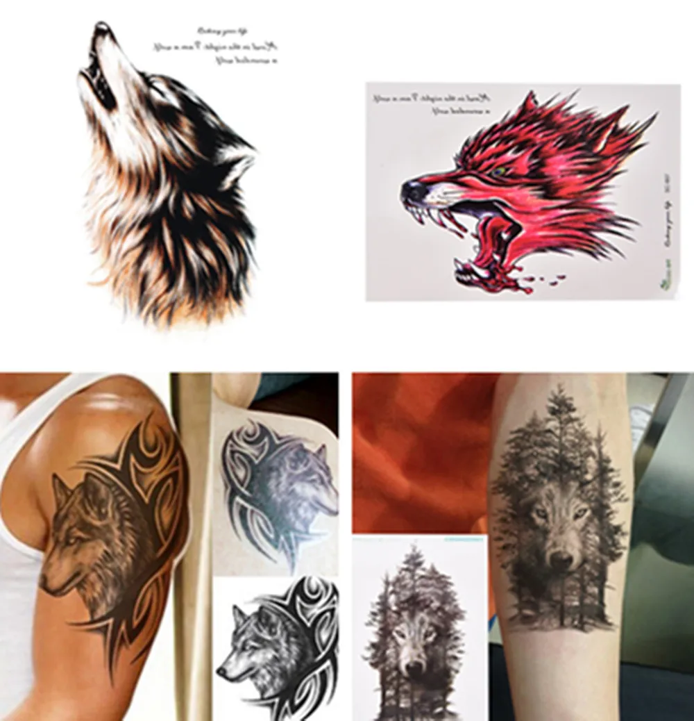 

1Pc Waterproof Temporary Tattoo Sticker Wolf Forest Animal Tree With Feather Stickers Flash Fake Tattoos For Women Men Arm