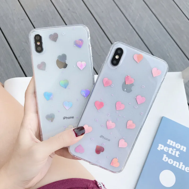Блестящий эпоксидный чехол в форме сердца для iPhone 11 Pro Max X XS MAX XR Мягкий 6 s 7 8 Plus