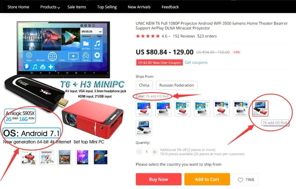 UNIC, новинка, T6, полный проектор 1080 P, Android, wifi, 3500 люмен, домашний кинотеатр, проектор, Поддержка AirPlay DLNA Miracast Proyector