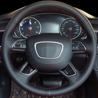 diy black faux leather car steering wheel cover for audi a3 a4 2013 2018 a6 2005 2018 q3 2012 2018 q5 q7 2013 2018