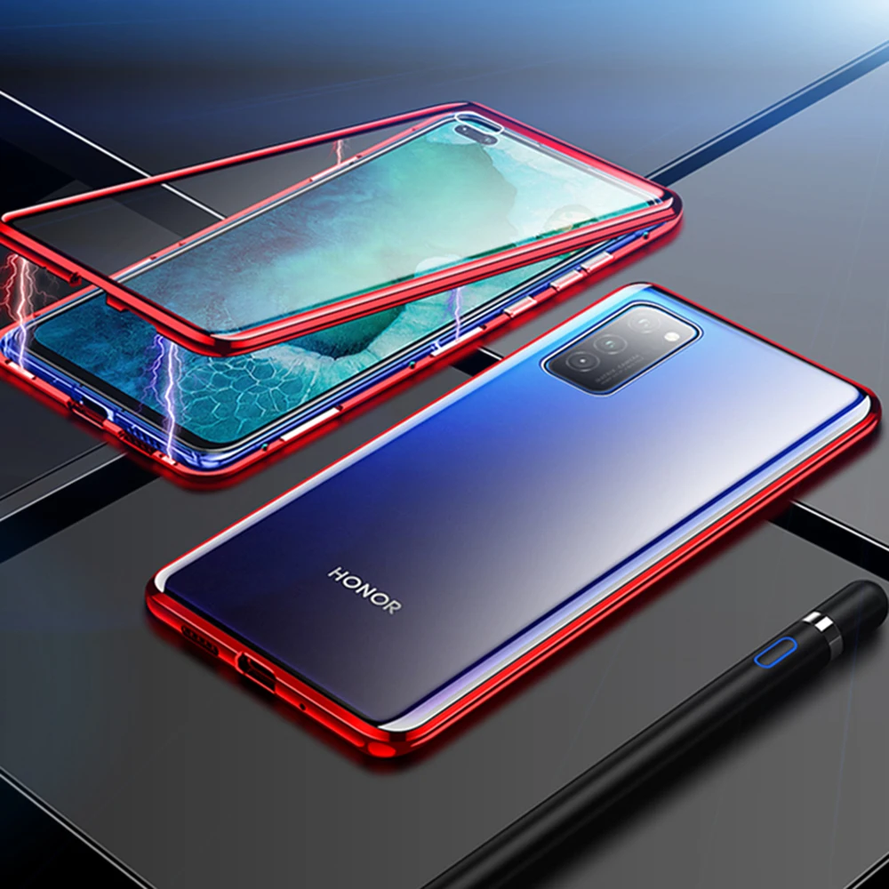Двойной Стекло чехол для huawei Честь V30 вид 30 Pro Чехол-Броня из металла магнитное закаленное стекло чехол для huawei Honor V30 V 30 Pro 5G