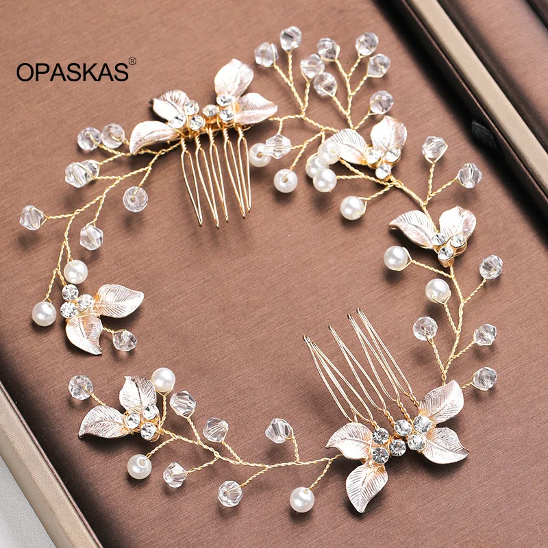 Flower Bride Wedding Hair Comb Leaf Crystal Hair Jewelry Headpieces Pearl Side Combs Bridal Decorative Hair Accessories VL