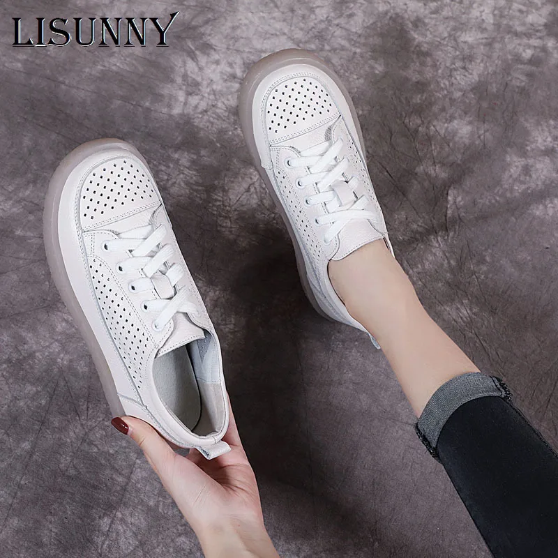 LISUNNY 2021 женские туфли на плоской подошве летние дышащие повседневные с вырезом