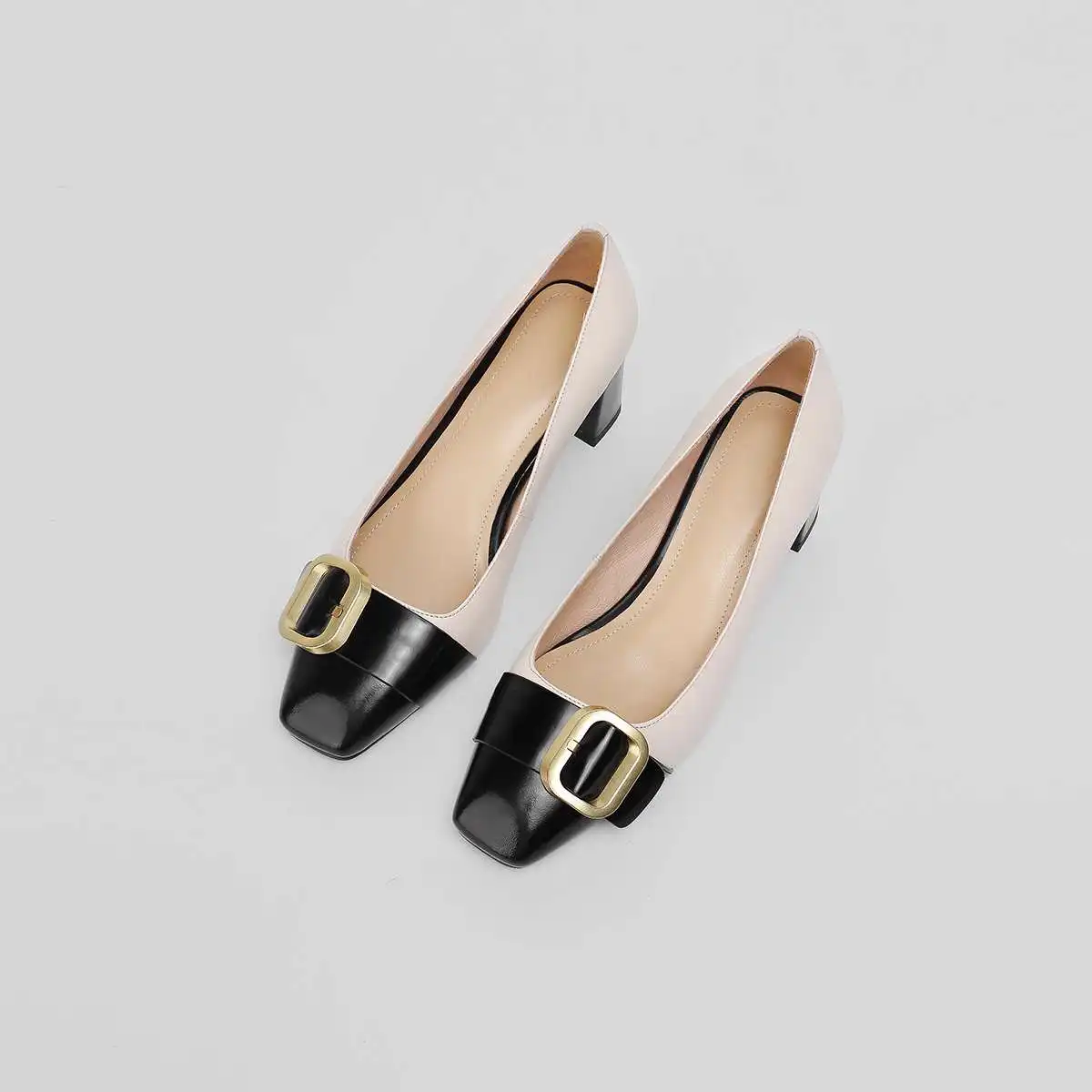 

Krazing Pot genuine leather square toe high heels European style office lady daily wear mature slip on shallow women pumps L13