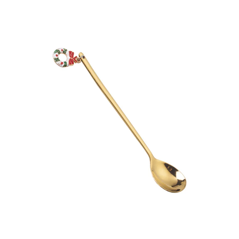 1Pc Christmas Stainless Steel Ice Cream Dessert Spoon Long Handle Coffee for Xmas Gift | Дом и сад
