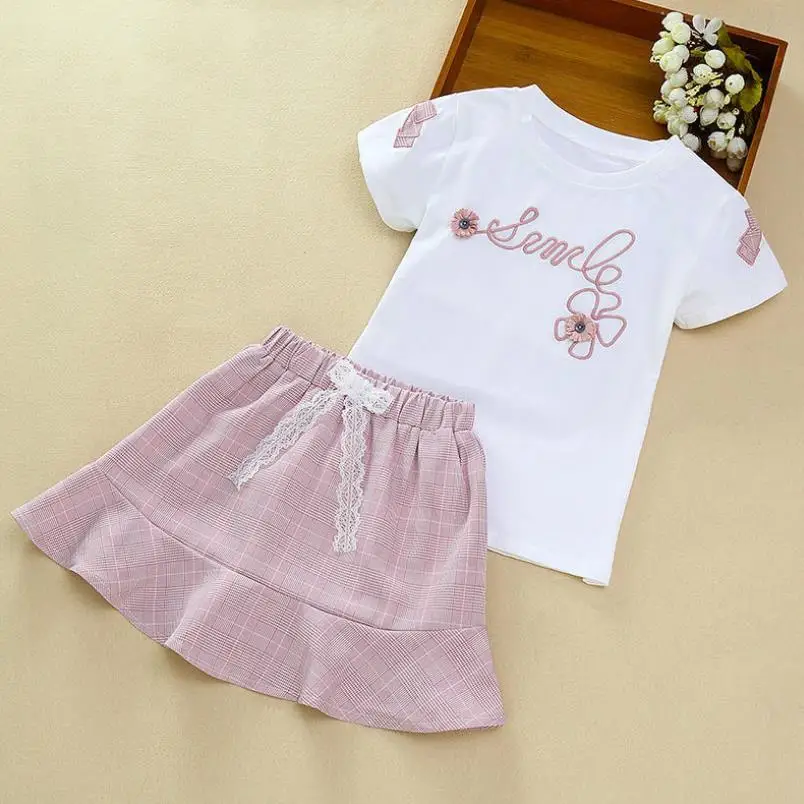 2020New/Одежда для девочек комплект детской одежды летняя футболка с короткими