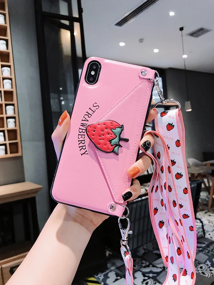 Для iPhone XS Max авокадо клубника задняя крышка для 8plus XR X 7 7plus 6S 6P держатель карты PU