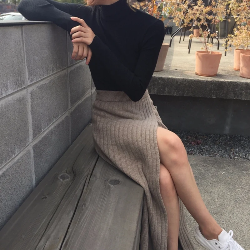 

Women'S Elegant Vintage Side Seam Design High Waist A-Line Skirt Knit Skirt Skirt
