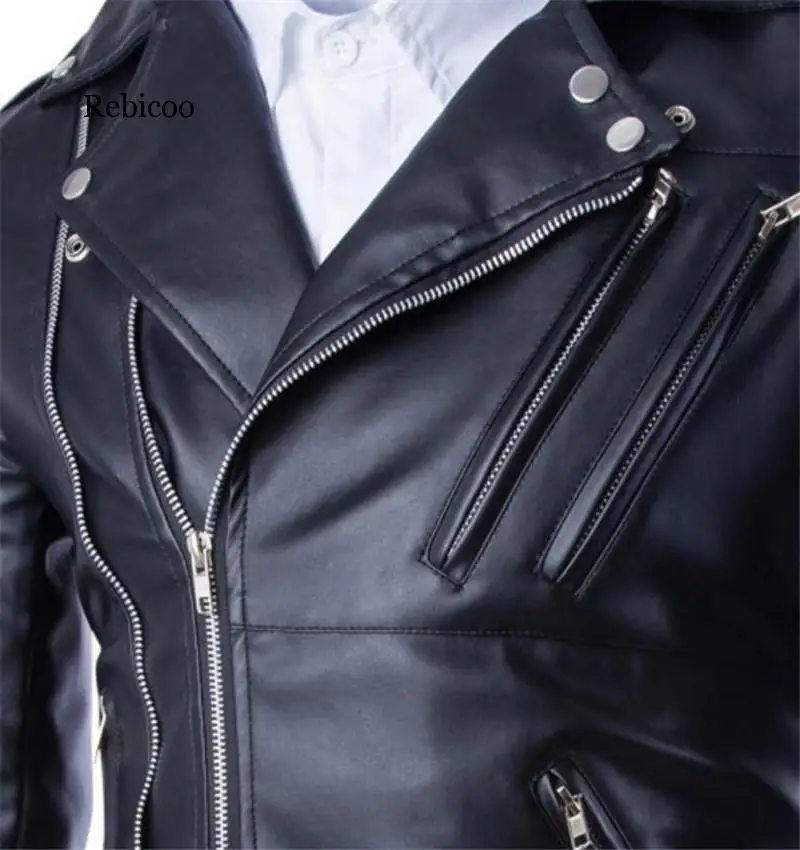 Мужская куртка из искусственной кожи с отложным воротником уличная модная