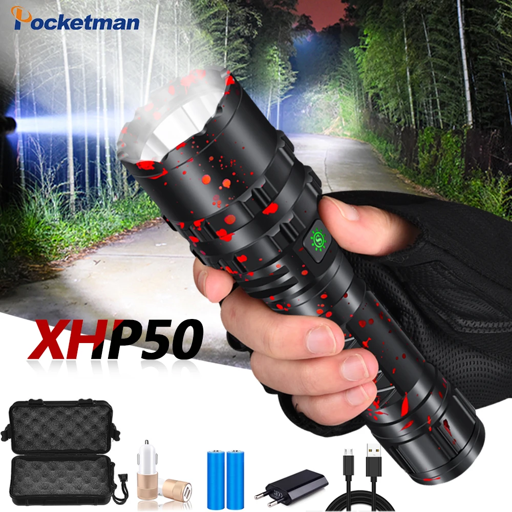 

8000LM E17 L2 T6 Torch LED flashlights Rechargeable XHP50 Waterproof Zoomable Lamp Flashlight Light 18650 or 26650 Battery Use