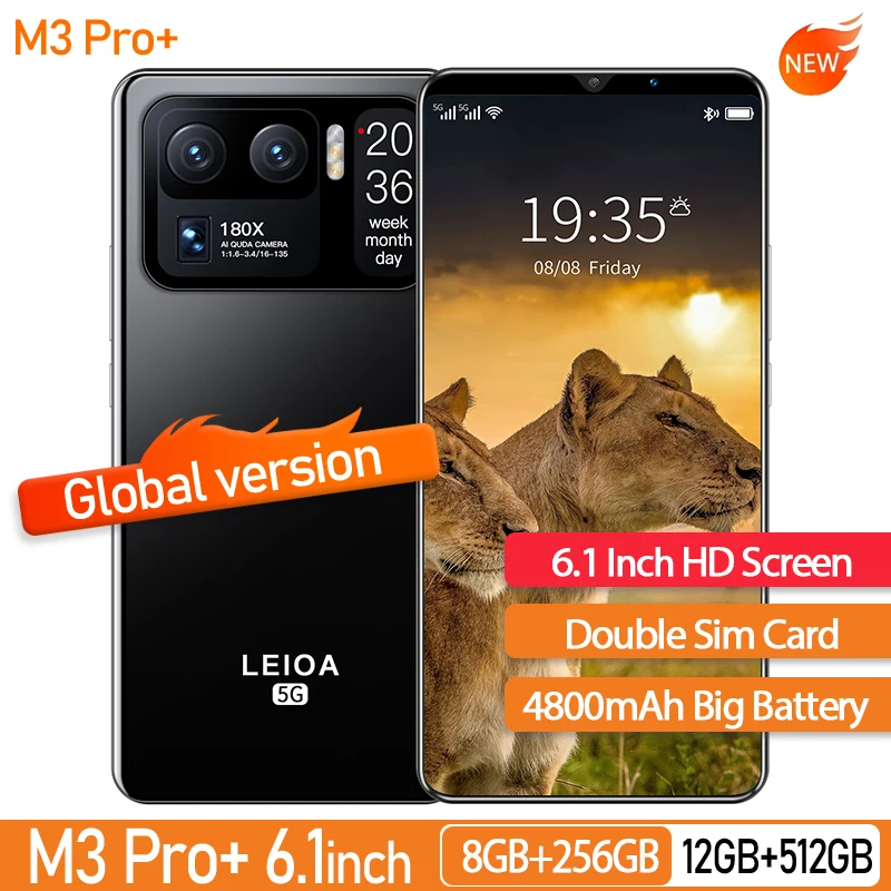 

Global Version M3 Pro+ 6.1 Inch Smartphone 12G+512GB Support Google GPS 24+48MP HD Camera Unlocked 5G Android Mobilephone