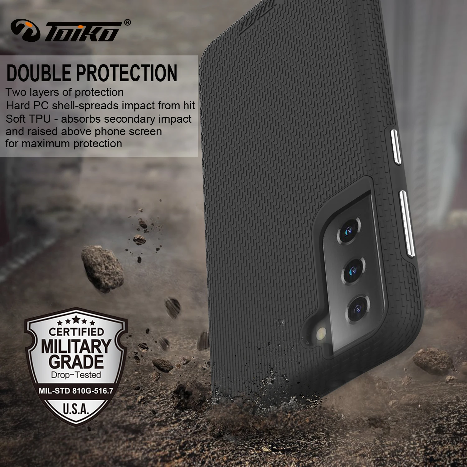 TOIKO X Guard 2 in 1 Black Shockproof Armor Case for Samsung Galaxy S21 Cover PC TPU Protective Bumper Phone Accessories Shell