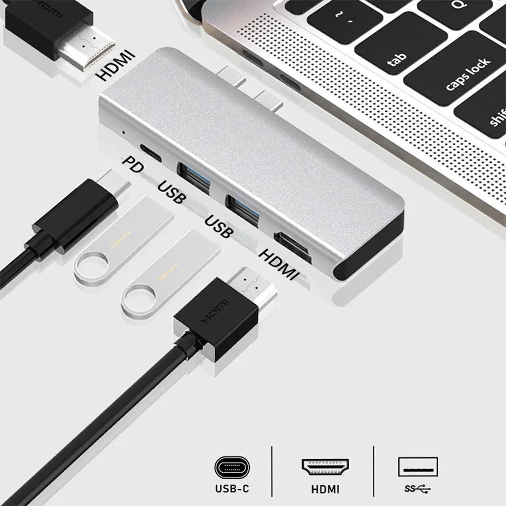 

5 в 2 концентратор с двумя портами Тип C двойной Hdmi-совместимый выходной адаптер док-станция USB 3.0 порт s