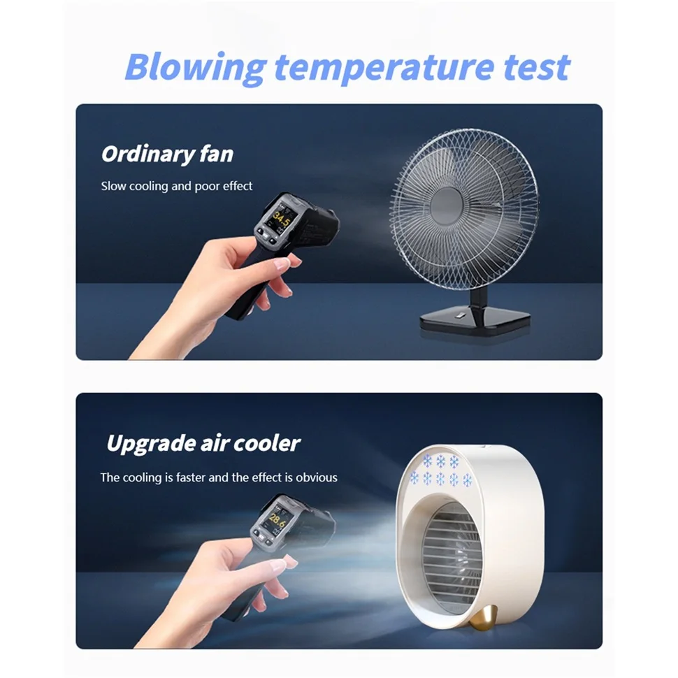 

Mini Air Cooler USB Portable Air Conditioning Fan with 7-color Atmosphere Light Personal Space Air Cooler Refrigeration Fan