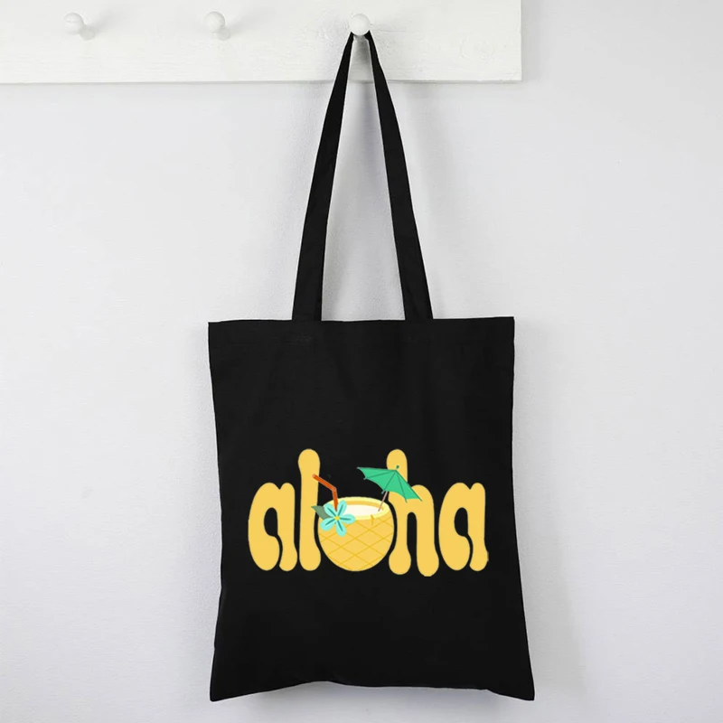 

Пляжные холщовые сумки Aloha, забавные пляжные сумки для покупок, Мультяшные персонализированные сумки для покупок без молнии, модные милые к...
