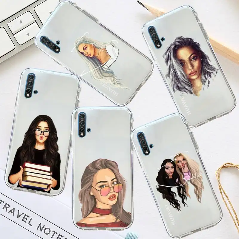 

Girl art design beauty Phone Case Transparent for Huawei honor P mate Y 20 30 40 10 8 5 6 7 9 i x c pro lite prime smart