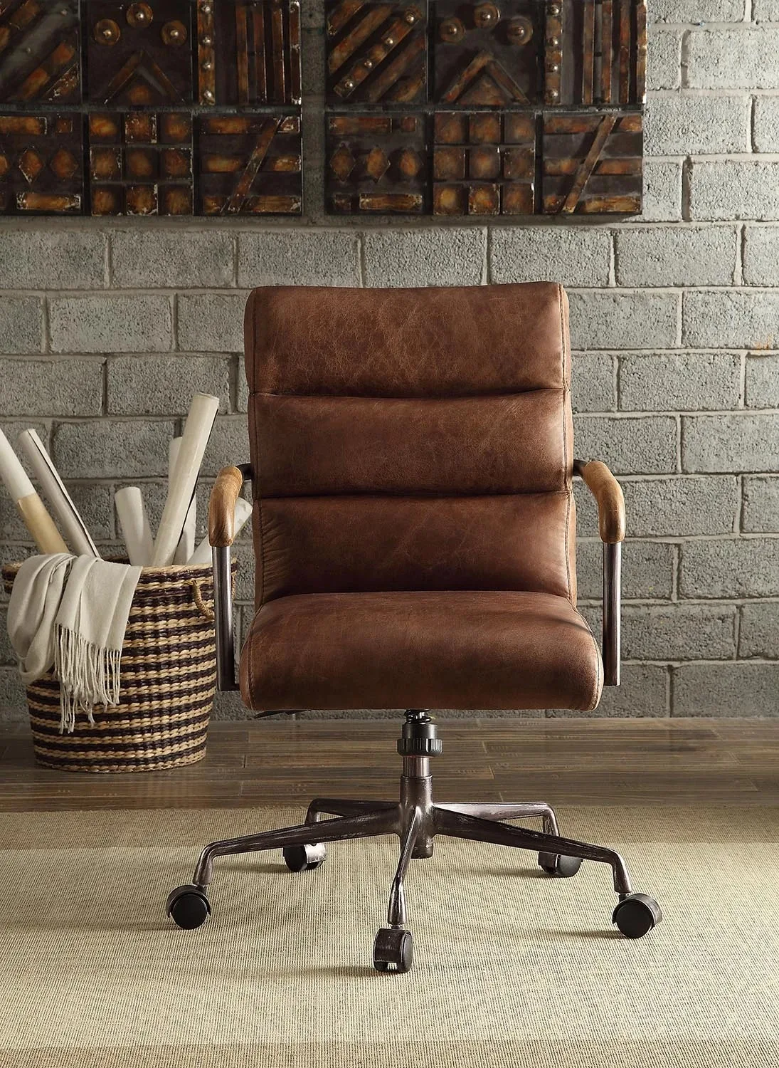 

Office Chair in Retro Brown Top Grain Leather Office, bedroom, living room "