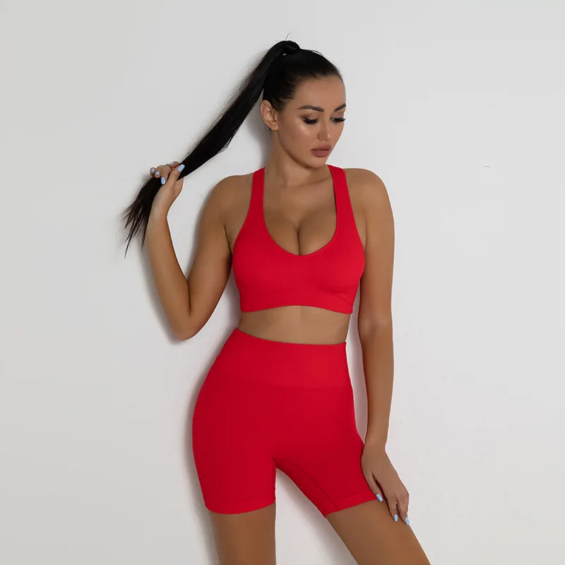 

Women 2 Piece Yoga Sets High Waist Shorts Sweetheart Collar Vest Tops Athletic Gym Set for Women Workout Gym Bra Clothing