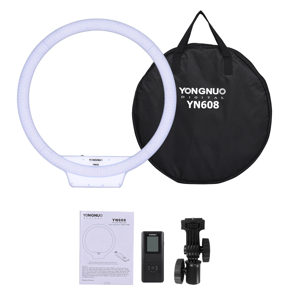 YongNuo YN608 селфи кольцевой светильник 3200K~ 5500K двухцветная Температура беспроводной дистанционный светодиодный светильник для видеосъемки CRI> 95 с ручкой