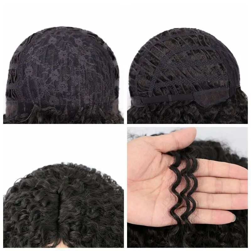 

Afro Women Kinky Curly Synthetic Wig Shoulder Length Black Fluffy Wig for Black Women Daily Fake Hair Wig