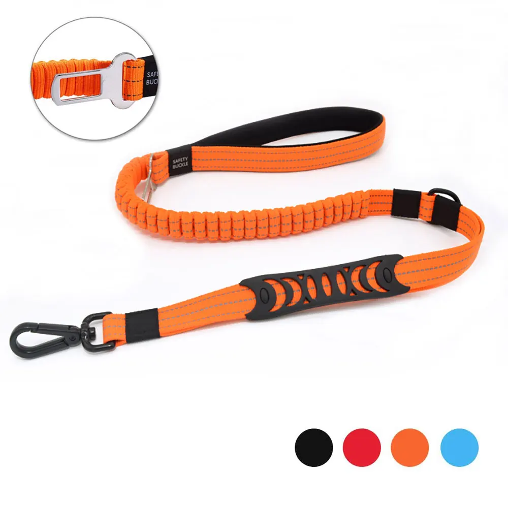 

Strong Bungee Dog Leash with Reflective for Medium Large Dogs Multifunction Shock Absorbing Leash with Car Seat Belt 2 Handles