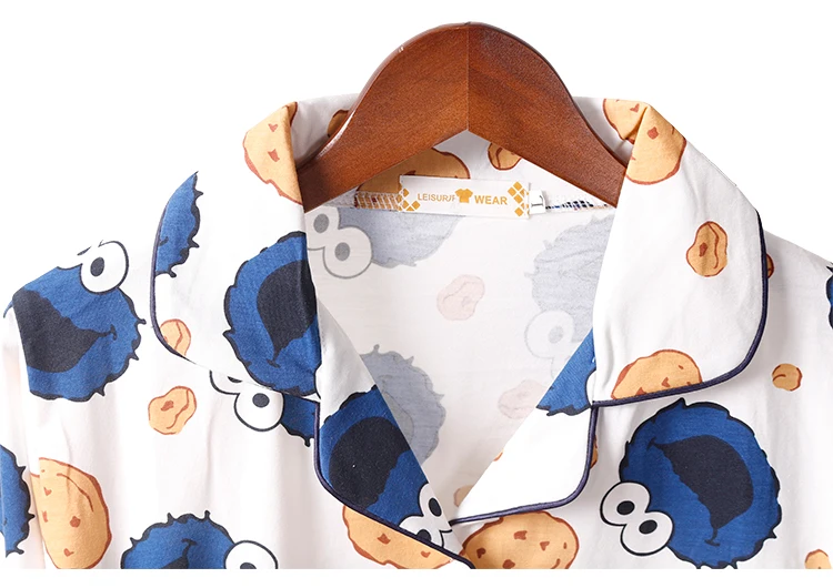 

Woman Cute Cartoon Print Pajama Set Turn-down Collar Long Sleeve Nightgown Ladies Spring Sleepwear Home Clothing
