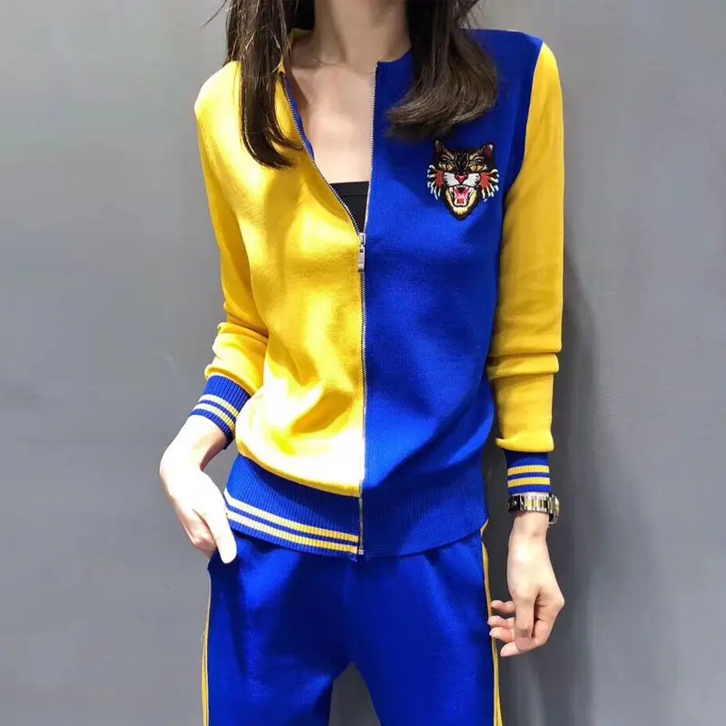 

Europe station fashion sportswear women's early spring 2021 new two piece knitting set