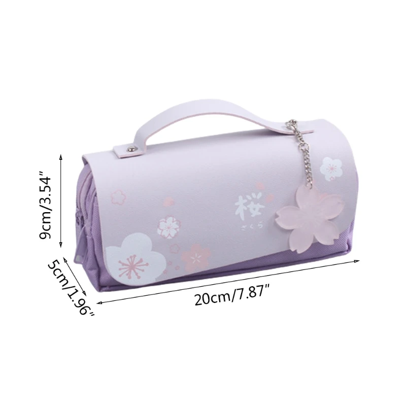 

Cherry Blossoms Pu Leather Student Pencil Case Double Zipper Large Capacity 781A