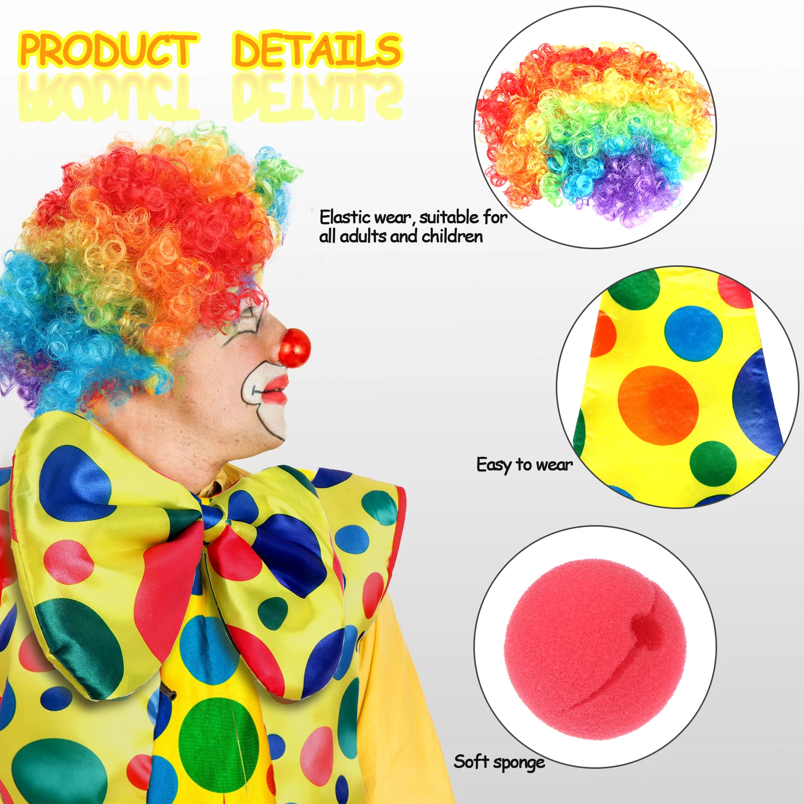 6 шт./компл. клоунские костюмы поставки-клоуна Жилет с красным носом Радужный