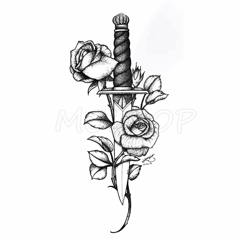 Тату наклейка с кинжалом мечом бутоном розой цветком Ele Мужские t Аниме тату для