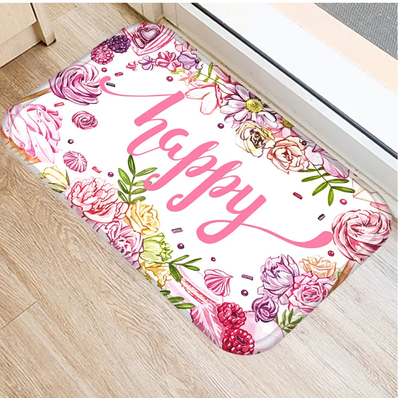 

40x60cm Cute Diy Print Floor Mat Bathroom Ground Mat Slip Door Bath Pad Rug Living Room Carpet Flower Letter