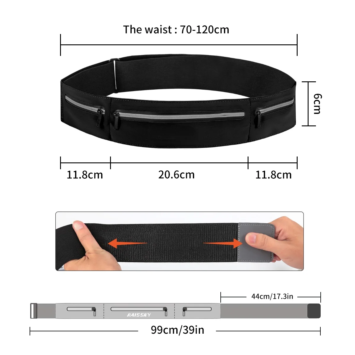 

Universal Ultra-thin Belt Sports Running Waist Bag Portable Outdoor Gym Bags Men's Belt Bag Phone Pouch Three Zipper Fanny Packs