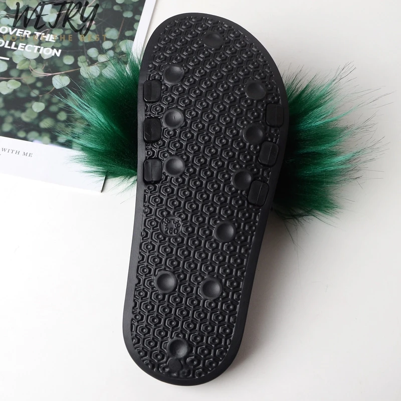 

Fashion Fake Fox Fur Slippers Women Summer Slippers Flip Flops Casual Faux Fur Slides Plush Shoes Home Furry Flat Sandals Female