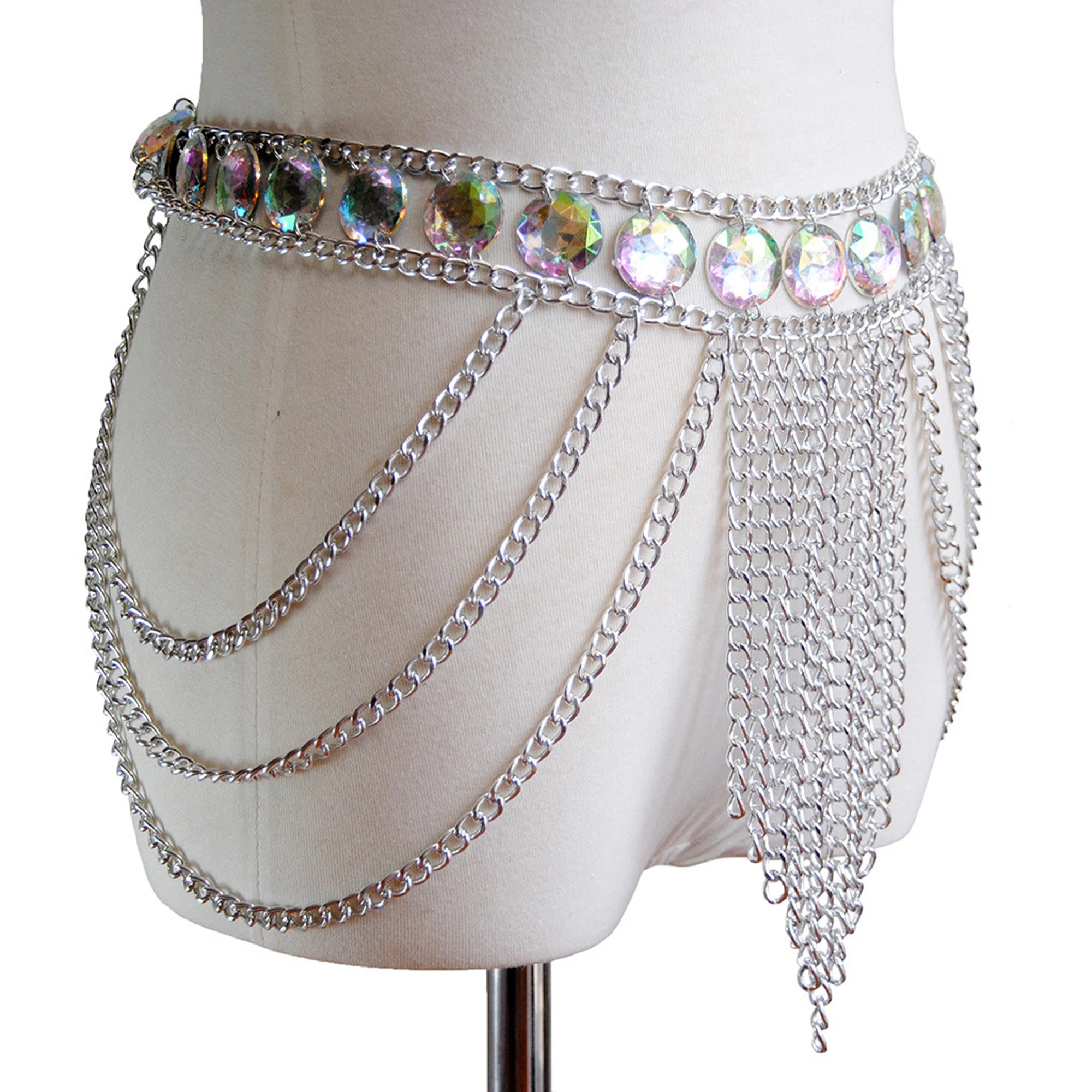 Женская мини-юбка с цепочкой украшенная кристаллами для ночного клуба