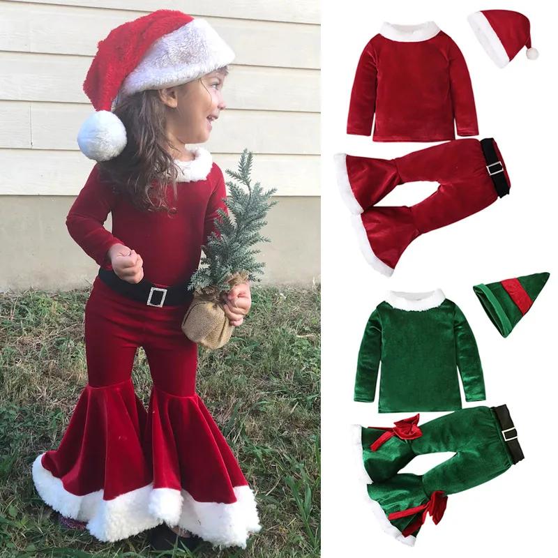 

Toddler Baby Girls Christmas Outfit Santa Claus Costume For New Year 2022 Kids Girls Tops Belt Pants Hat Girls Christmas Clothes