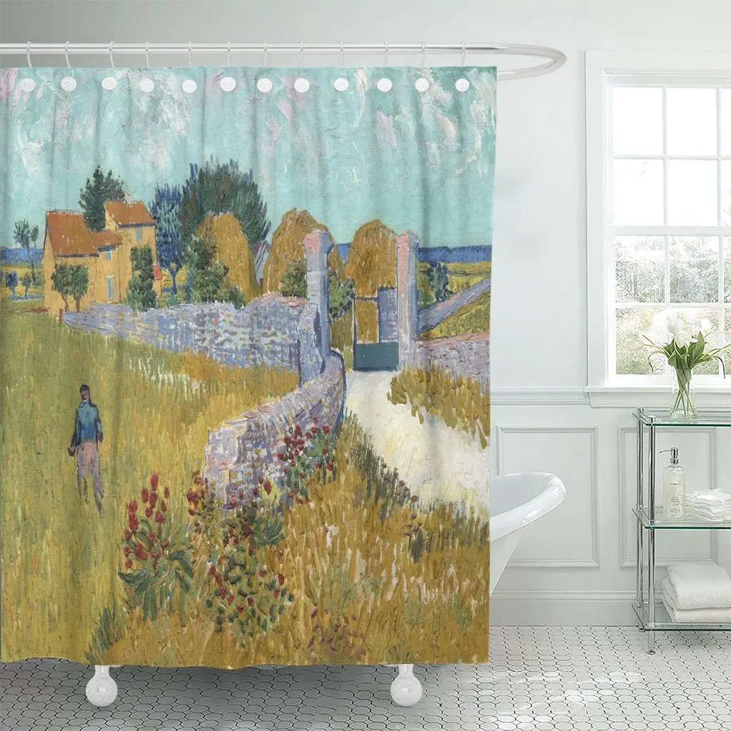 

Farmhouse in Provence by Vincent Van Gogh 1888 Dutch Post Impressionist Painting Oil on Canvas Gogh's Shower Curtain Waterproof