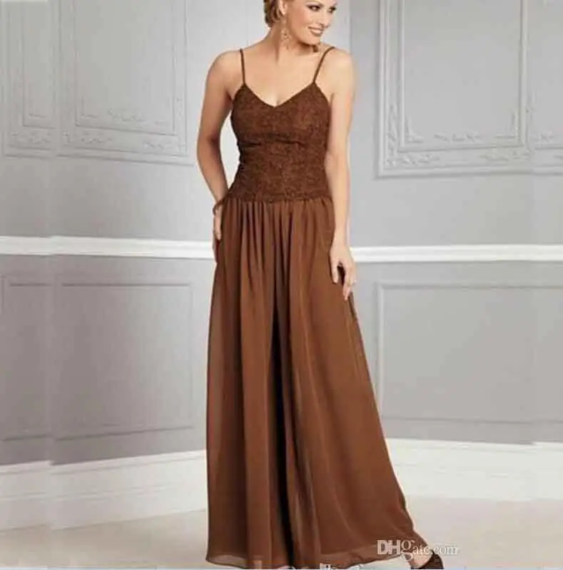 

Vintage Chiffon Pants Suits For Brides V Neck Spaghetti Party Evening prom gown 2018 mother of the bride dresses With Jacket