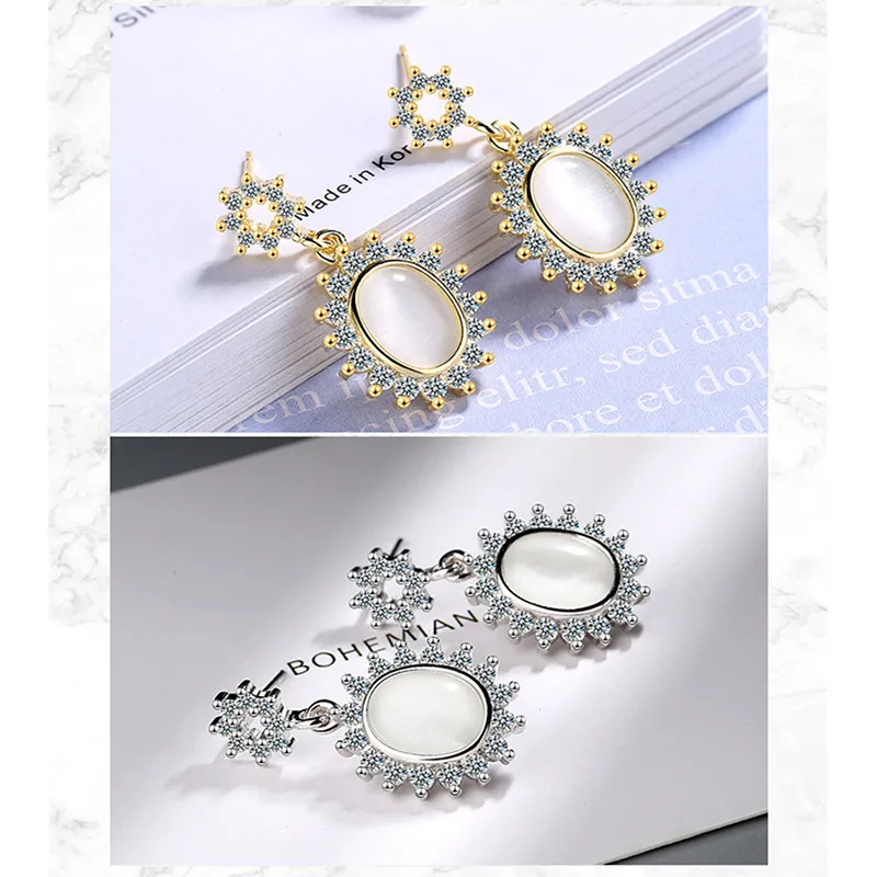 Bague Ringen, корейский темпераментный стиль, серьги с кимофановым камнем, серебро 925, ювелирные изделия, летние цветы, юбилей, вечерние