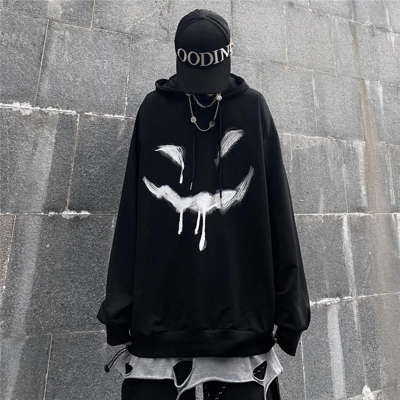 

HOUZHOU Gothic Oversized Hoodie Black Harajuku Emo Graphic Goth Pullovers Women Autumn Grunge Streetwear Sweatshirt Female