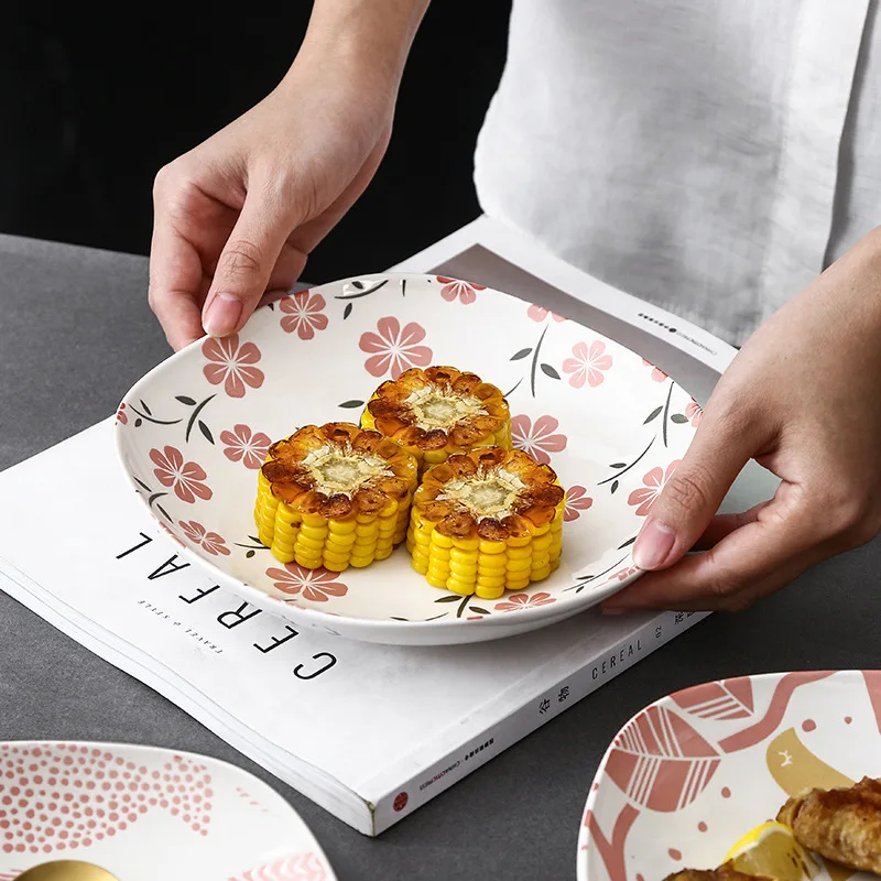 

Japanese Relief Pattern Tableware Ceramic Dinner Dishes Dessert Tray Green Dinnerware Microwave Safe