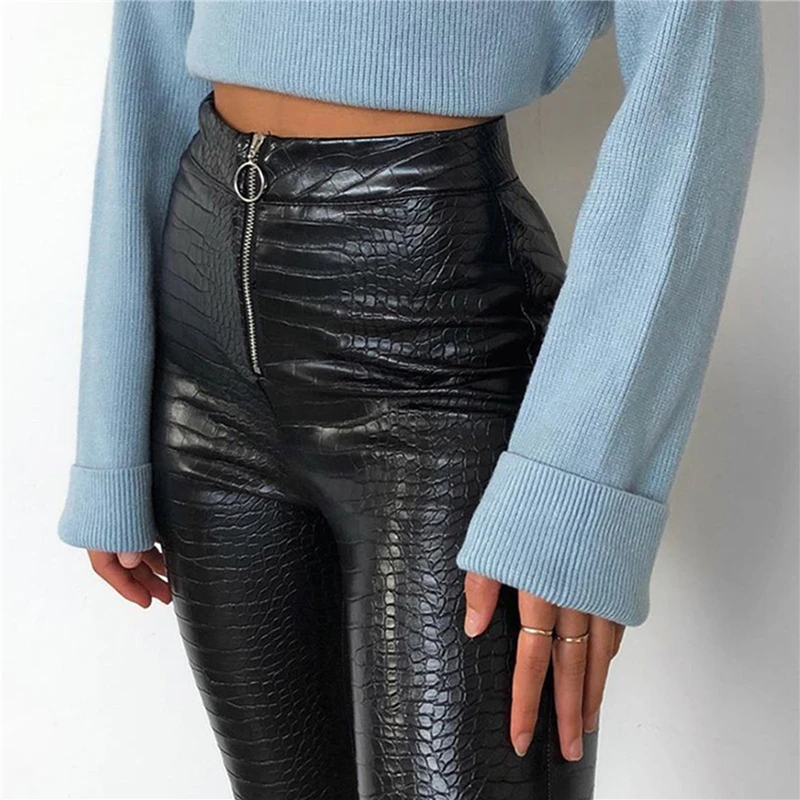 

Fashion Autumn Slim Pants Women PU Leather High Waist Pants Slim Trousers Fashion Ladies Streetwear Sexy Club Pants Women Pants