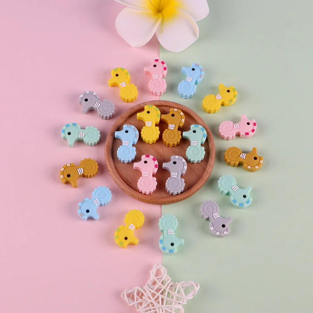 

Sunrony 50Pcs Baby Silicone Beads Hippocampus BPA Free Dental Care Rodents Teether Toys DIY Necklace Pacifier Chain Gift