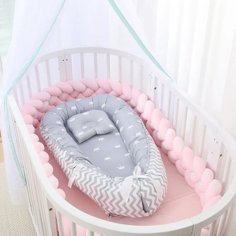 

85*55cm Cotton Newborn Baby Bed Portable Travel Bed Washable Babynest Baby Crib Applicable to 0-18 Months Baby Bassinet Bumper