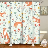 cartoon fox animal shower curtain kids child bathroom decor bathtub accessories with hooks plants flowers pastoral art screen