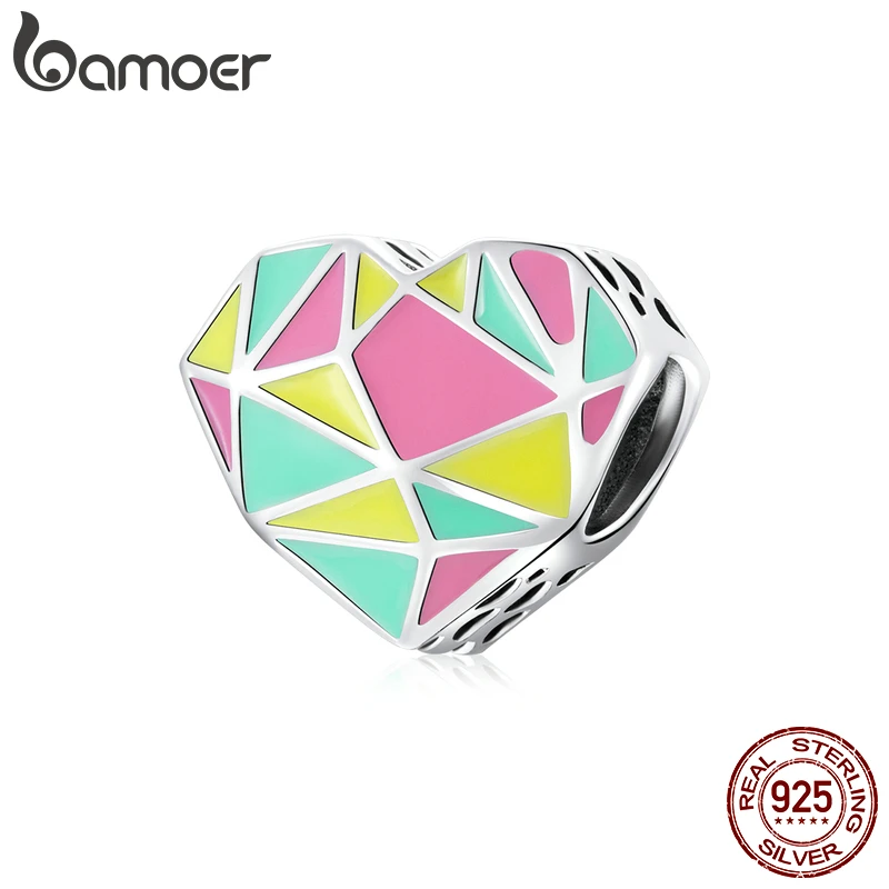 

bamoer Real 925 Sterling Silver Easter Rabbit Eggs Colorful Heart Enamel Charm Original for DIY Jewelry Girls Kids gift SCC1754