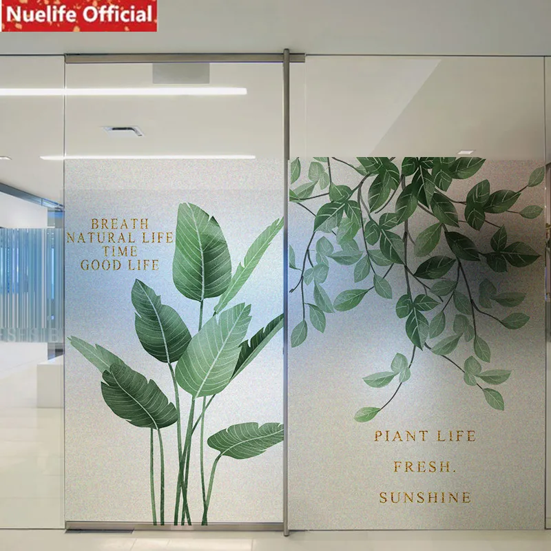 

green plant leaves opaque glass stickers kids room bathroom office bedroom kids room balcony door window matte film